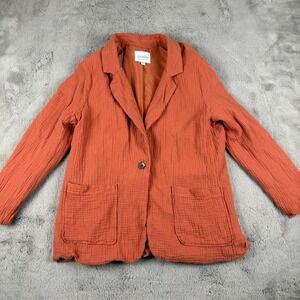 Stoosh Orange Cotton Gauze Blazer Jacket‎ Pockets Casual Oversized XL
